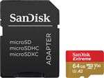 SanDisk Extreme - Carte mémoire flash (adaptateur microSDXC vers SD inclus(e)) - 64 Go - A2 / Video Class V30 / UHS-I U3 / Class10 - microSDXC UHS-I