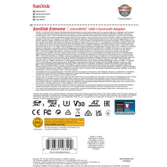 SanDisk Extreme - Carte mémoire flash (adaptateur microSDXC vers SD inclus(e)) - 64 Go - A2 / Video Class V30 / UHS-I U3 / Class10 - microSDXC UHS-I