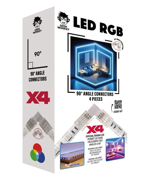 Pack de 4 Connecteurs d’angles 90 degrés Geek Monkeys Spécial Ruban Led Blanc