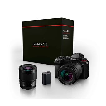 Appareil photo hybride Panasonic Lumix GH5 + Objectif 25mm f/1.7-22 + Micro  Deity V-Mic D4 Mini + Carte SD 32 Go + Vlog –