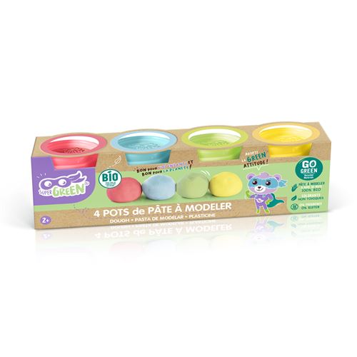 4 Pots De Pâte À Modeler Super Green Bio