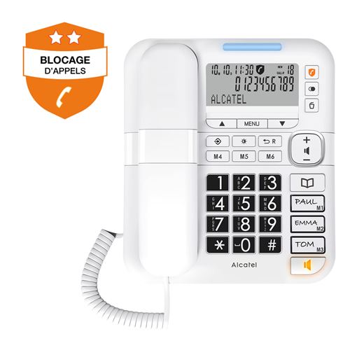 Alcatel Blanc Téléphone Filaire Tmax 70 Avec Fonction Blocage D'appels