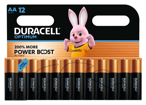 Pack de 12 Piles alcalines Duracell Optimum MN1500 AA 1,5V Noir et Orange - Duracell