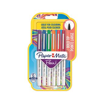 Set de 6 Stylos feutres Papermate Flair Pointe large Couleurs assorties