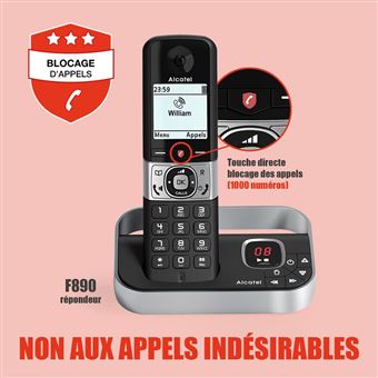 Pack téléphone sans fil Alcatel F890 Voice Trio avec répondeur et fonction  Blocage d'appels Noir et Argent - Téléphone sans fil - Achat & prix