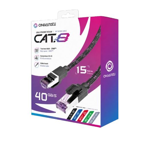 Oniverse Noir Câble Ethernet Rj45 Catégorie 8 15 M
