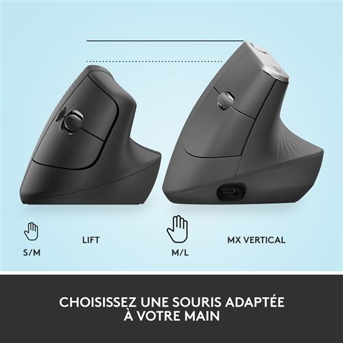 25% sur Souris ergonomique verticale sans fil Bluetooth Logitech Souris  Logitech Lift Gris graphite - Souris - Achat & prix