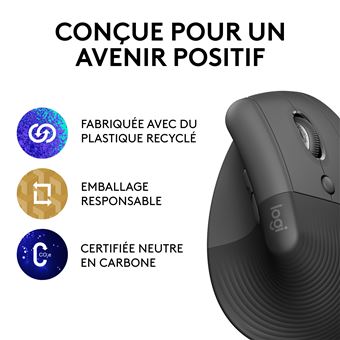 Souris ergonomique verticale sans fil Bluetooth Logitech Souris Logitech Lift Gris graphite