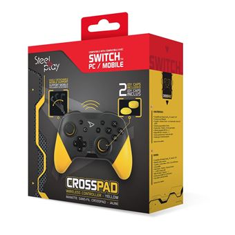 Manette sans fil fil CrossPad pour Nintendo Switch et mobile avec clip Noir et jaune