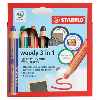 Etui 4 crayons Stabilo Woody avec taille crayon et chiffonnette