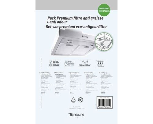 Pack filtres anti graisse et anti odeur Temium Premium
