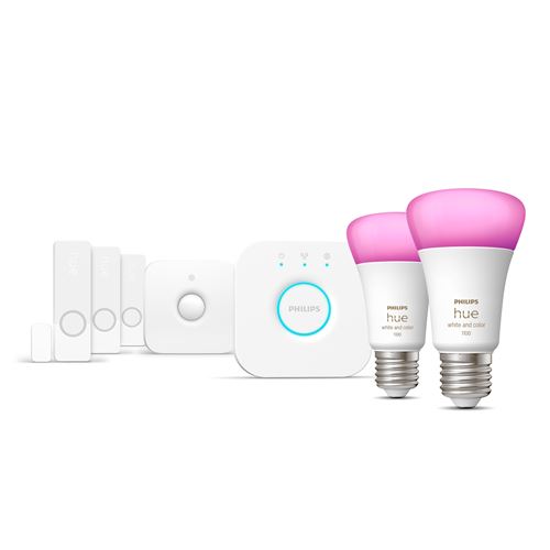 Kit de démarrage 2 ampoules connectées Philips Hue et Color Ambiance E27 avec capteurs de contact