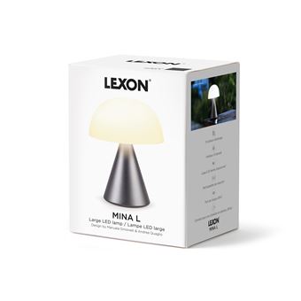 Large portable LED lamp - Cool or warm white light + 7 colors - Push activation light - Dimmer - Water resistant IPX4 - Battery life: up to 24h (tested at 75% brightness, 22C ambient indoor temperature) Charging time: 3h