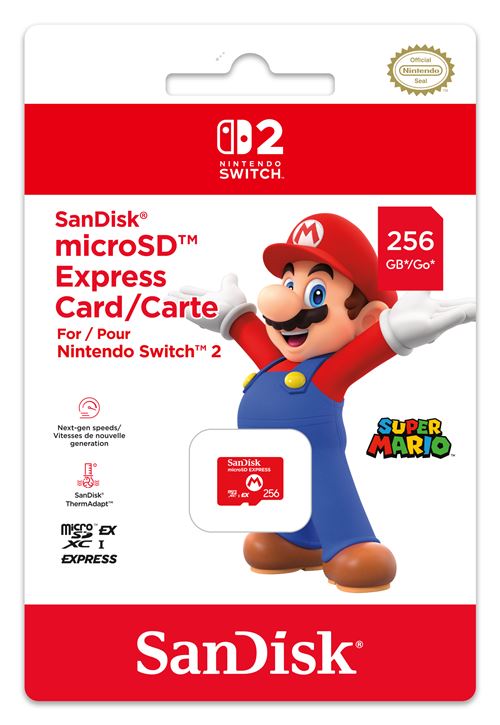 Carte mémoire micro SD express Nintendo Sandisk 256 Go Rouge