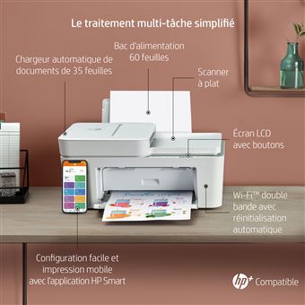 Imprimante multifonction Tout-en-un HP DeskJet 4122e Blanc Reconditionné