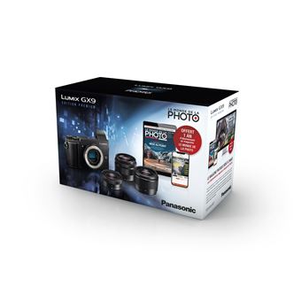 Pack Fnac Hybride Panasonic Lumix Gx9 Noir + G Vario 12-32mm f/3,5-5,6 + G Vario 35-100mm f/4-5,6 + G 25mm f/1.7 + 1 an d’abonnement au magazine Le Monde de La PHOTO + Batterie additionnelle - 1
