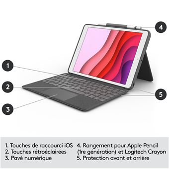 Étui Ipad de 9e génération avec pavé tactile de clavier, étui-clavier Ipad  8e / 7e génération, étui iPad Air (3e génération) / pro 10.5, avec  porte-crayon, détachement du trackpad