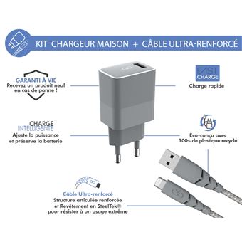 Câble téléphone portable Force Power Cable Ultra Renforce USB-A/C