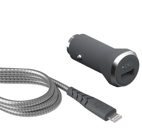 Kit Force Power Chargeur voiture rapide et Câble renforcé USB vers Lightning 1.2 m