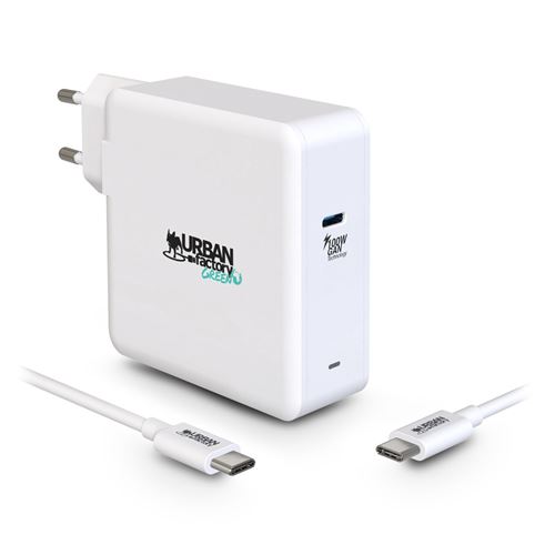 Chargeur secteur GaN USB-C Eco-conçue 100 Watts Urban Factory Cyclee Blanc - Urban Factory