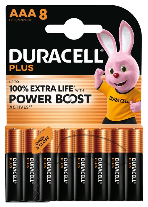 Pack de 8 piles alcalines Duracell Plus MN2400 AAA 1,5 V Noir et Orange
