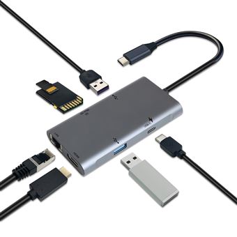 Hub USB-C Accsup 7 en 1 100 W Gris Anthracite - Hub USB - Achat