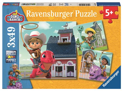 Set De 3 Puzzles Ravensburger Jon, Min et Miguel Dino Ranch 49 Pièces