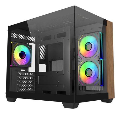 Boîtier PC gaming Cooler Master Elite 481 Wood Moyen tour Noir avec panneau latéral en verre trempé