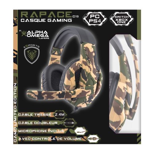 Casque Gaming Alpha Omega Players Rapace C19 pour PS4, Xbox One, PC Camo