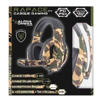 Casque Gaming Alpha Omega Players Rapace C19 pour PS4, Xbox One, PC Camo