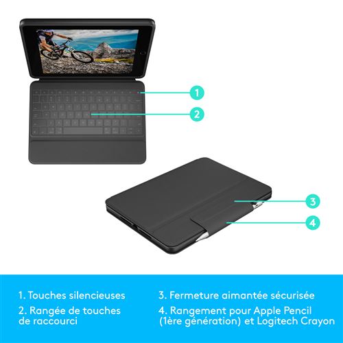 Logitech Rugged Folio - Étui de protection clavier pour iPad (7e, 8e, 9e et  10e générations)