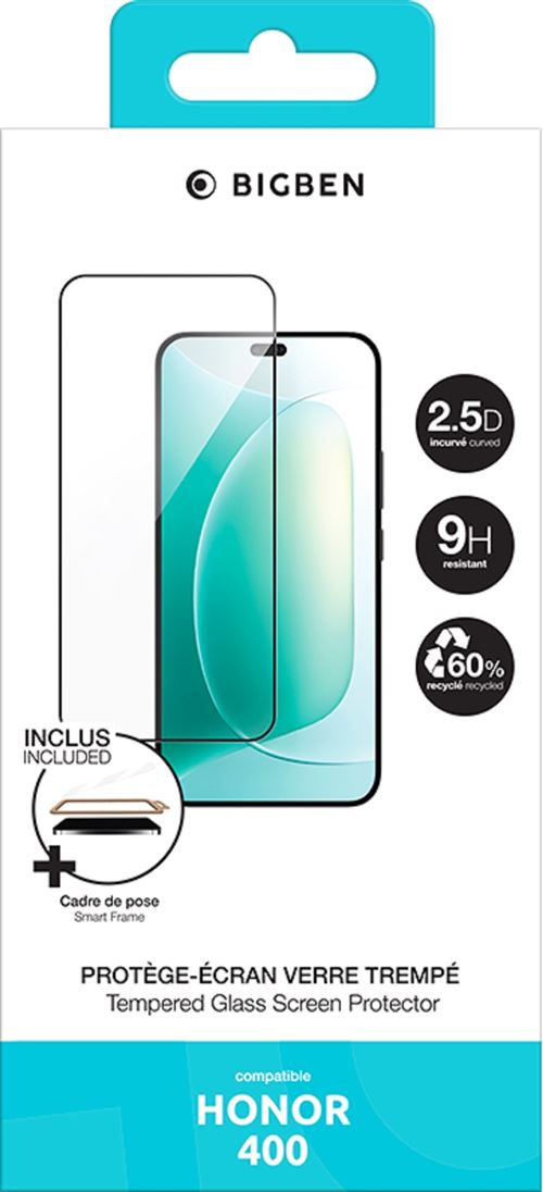 Protection d écran en verre trempé 2,5D BigBen Connected Transparent pour Honor 400 + SmartFrame™