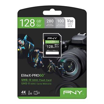 Carte mémoire SD Pny P-SD128V60280EXP6-GE EliteX-PRO 60 UHS-II 128 Go Noir