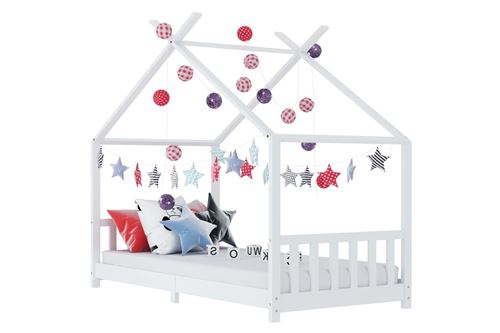 Cadre de lit d'enfant Blanc Bois de pin massif 90 x 200 cm