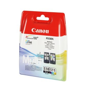 Canon PG-510 / CL-511 Multi pack - Pack de 2 - 9 ml - noir, couleur (cyan, magenta, jaune) - original - cartouche d'encre - pour PIXMA MP230, MP237, MP252, MP258, MP270, MP280, MP282, MP499, MX350, MX360, MX410, MX420 - 1