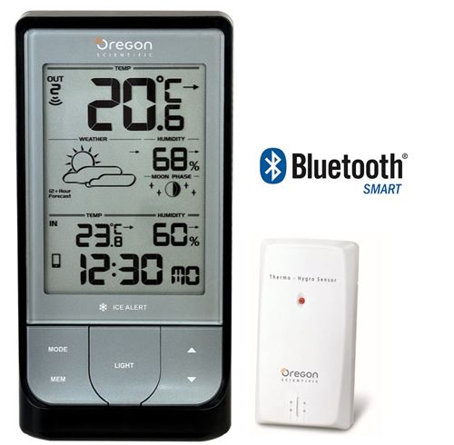 Station météo Oregon OS Night Connectée via Bluetooth Gris et Noir