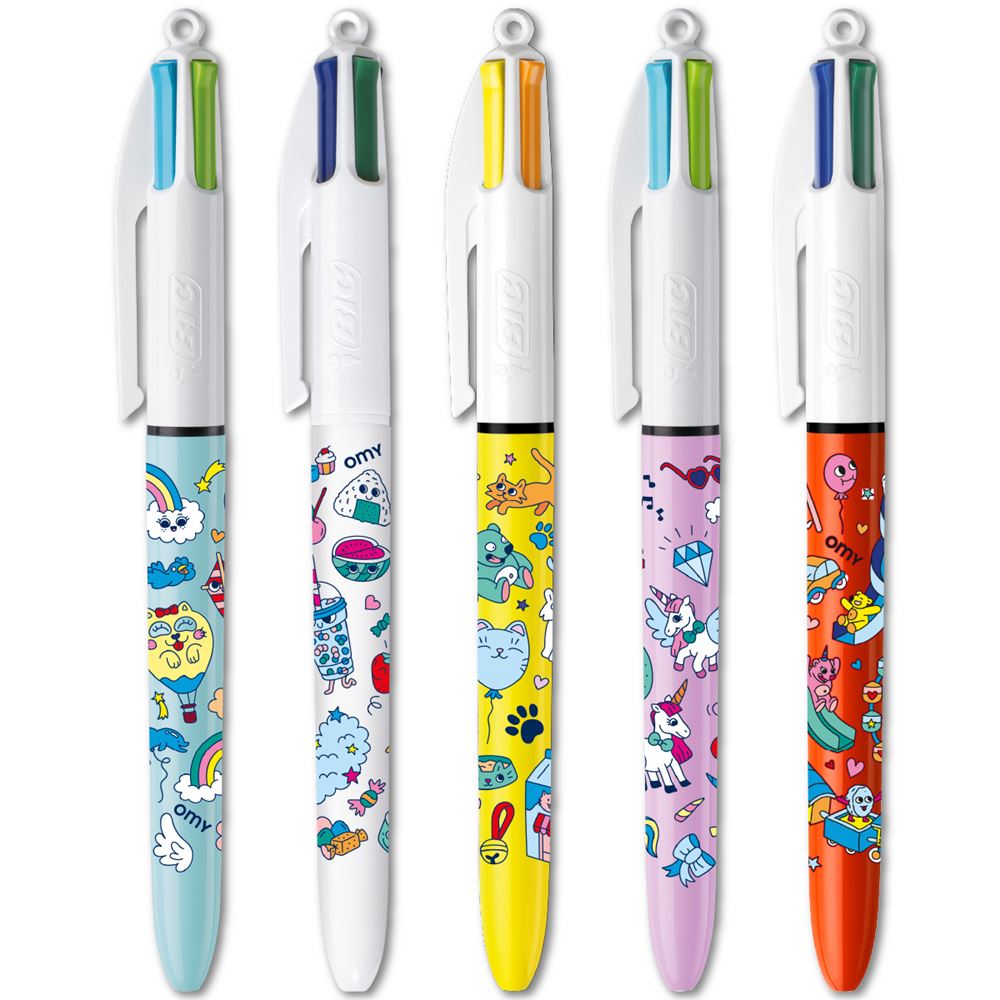 Lot De 3 Stylos BIC 4 Couleurs - 2 Pastels + 1 Licorne - Encre Assortie, Pointe 1,0 Mm