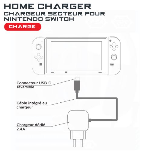 Chargeur secteur Alpha Omega Players pour Nintendo Switch Lite Noir