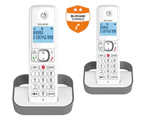 Téléphone fixe sans fil Alcatel F860 Duo Blanc et Gris