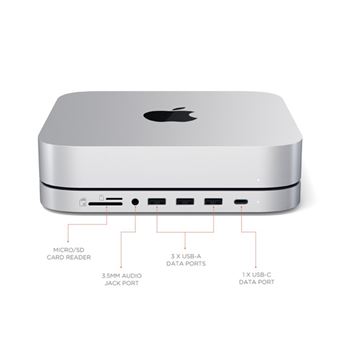 Support et Hub USB Satechi ST-MMSHS pour Mac Mini M1 avec boîtier SSD Argent