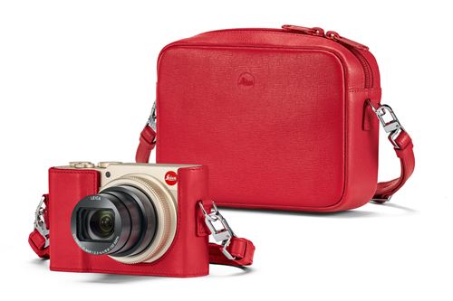 Appareil photo Leica C-Lux Style Kit Or + sac cuir rouge + protection cuir rouge