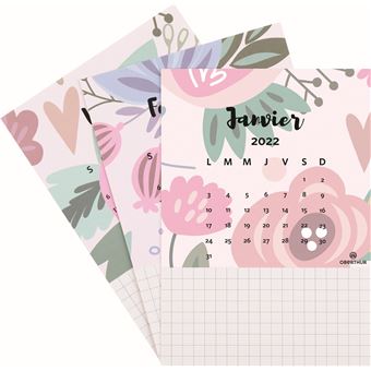 Calendrier mensuel illustré sur chevalet Oberthur 2022 10,5 x 15 cm Rose