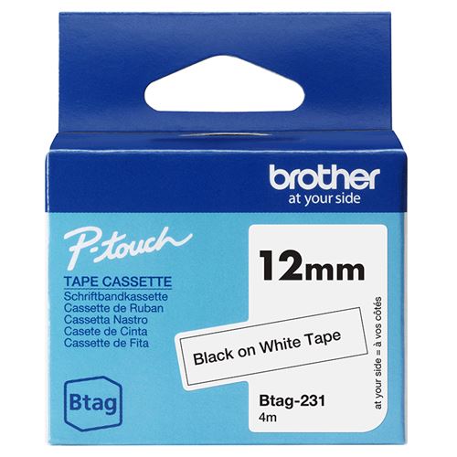 Ruban adhésif Brother BTAG-231 Noir sur blanc pour P-touch PT-N10 PT-N20 et PT-N25BT
