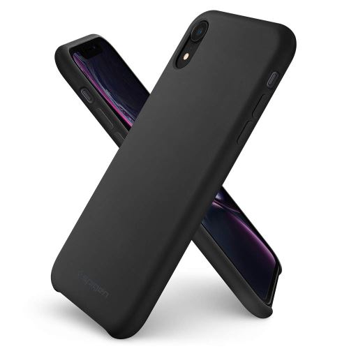 Spigen Silicone Fit - Achterzijde behuizing voor mobiele telefoon - silicone - glad mat zwart - voor Apple iPhone XR