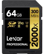 Carte mémoire SDXC Lexar SD V90 64 Go Noir et or