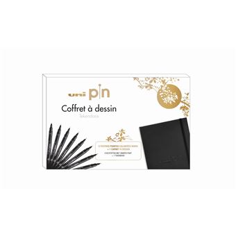 Coffret de 8 feutres uni-PIN ptes ass Noires - Un trace net et precis !Pointe calibree encre Super Ink : pigments inalterables, permanent, resiste a l''eau et a la lumiere. Precision du trait + 1 carnet a dessin logote uni-PIN