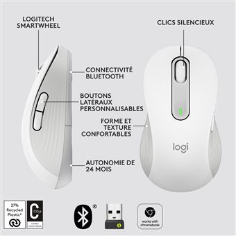 Souris sans fil Logitech Signature M650 L pour gaucher Blanc