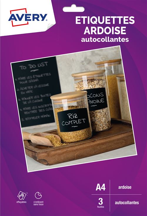 Pack de 3 feuilles autocollantes effaçables A4 Avery Dennison Noir Ardoise