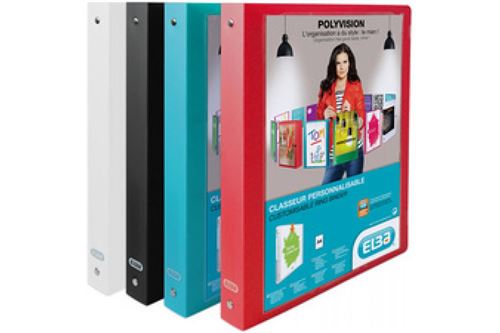 Elba Polyvision Classeur &agrave; anneaux A4 Blanc/Noir/Rouge/Bleu, Assortiment, 1 Unit&eacute;