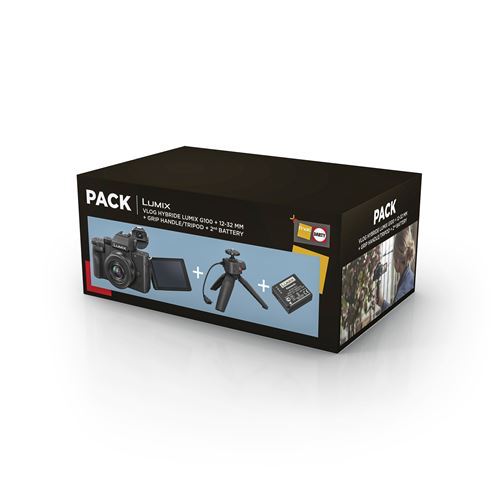 Pack Fnac Hybride Panasonic Lumix G100 Noir + G Vario 12-32mm f/3,5-5,6 + Poignée-Trépied SHGR1 + Ba